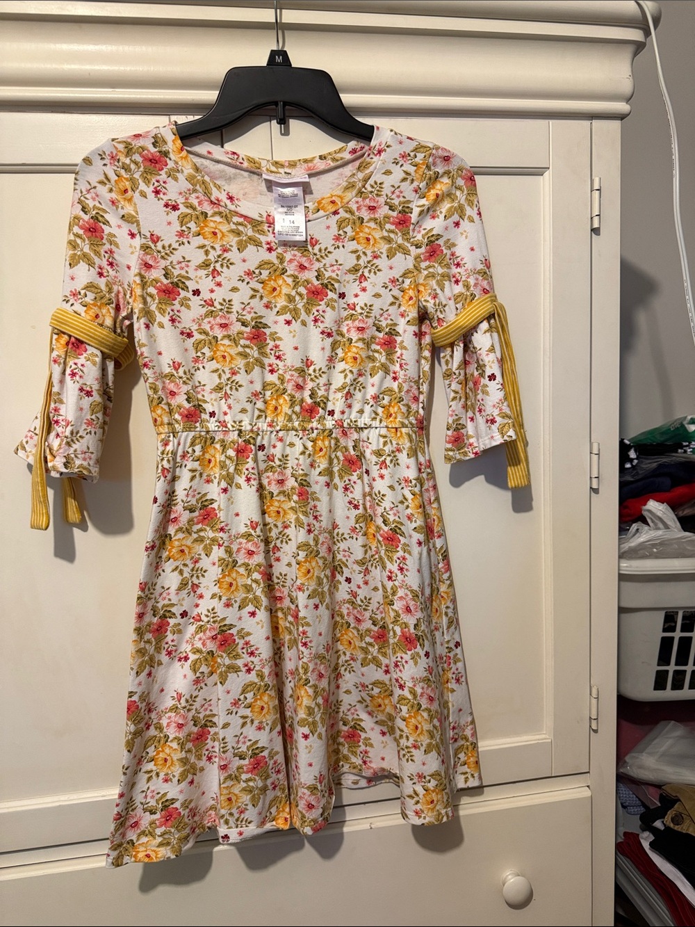 Girls' Bonnie Jean Floral Tie-Sleeve Dress in Yellow and Pink - Brand